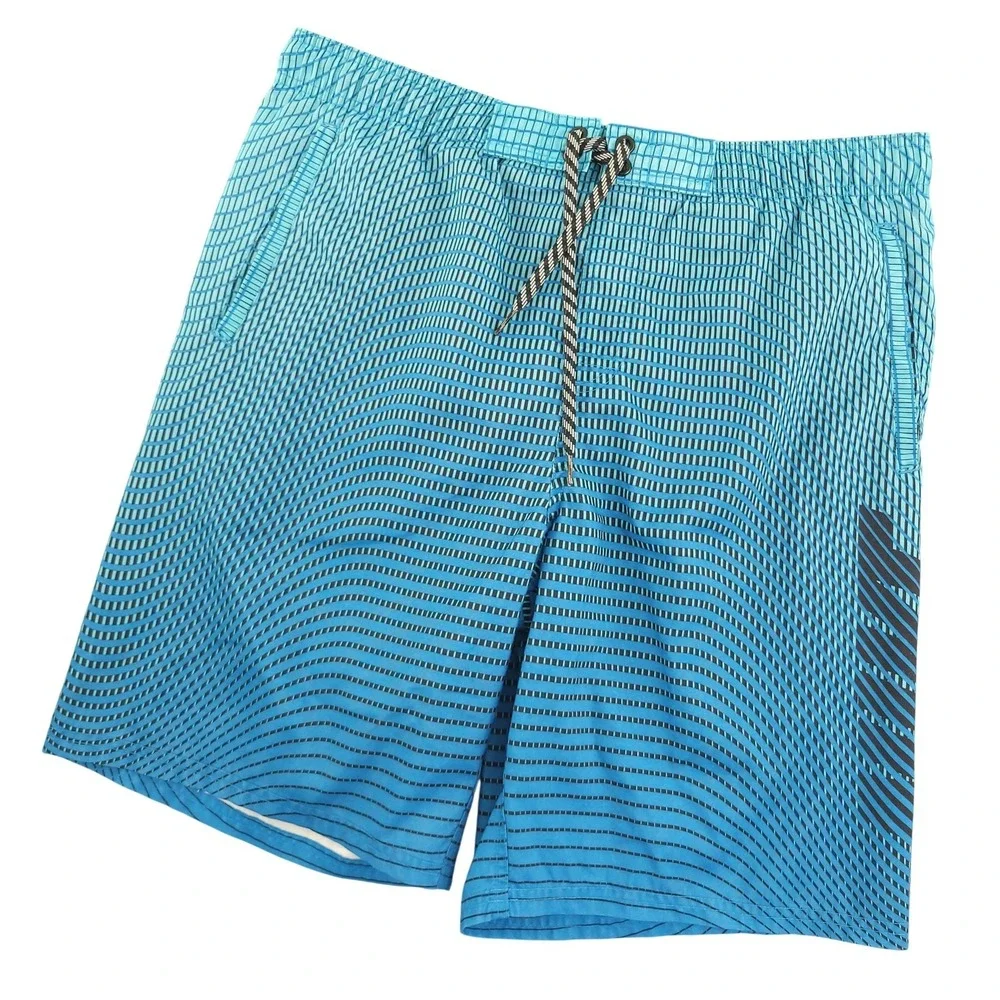 Nike Swim Shorts Mens Medium Blue Stripe Lined Quick Dry Trunks Elastic Waist